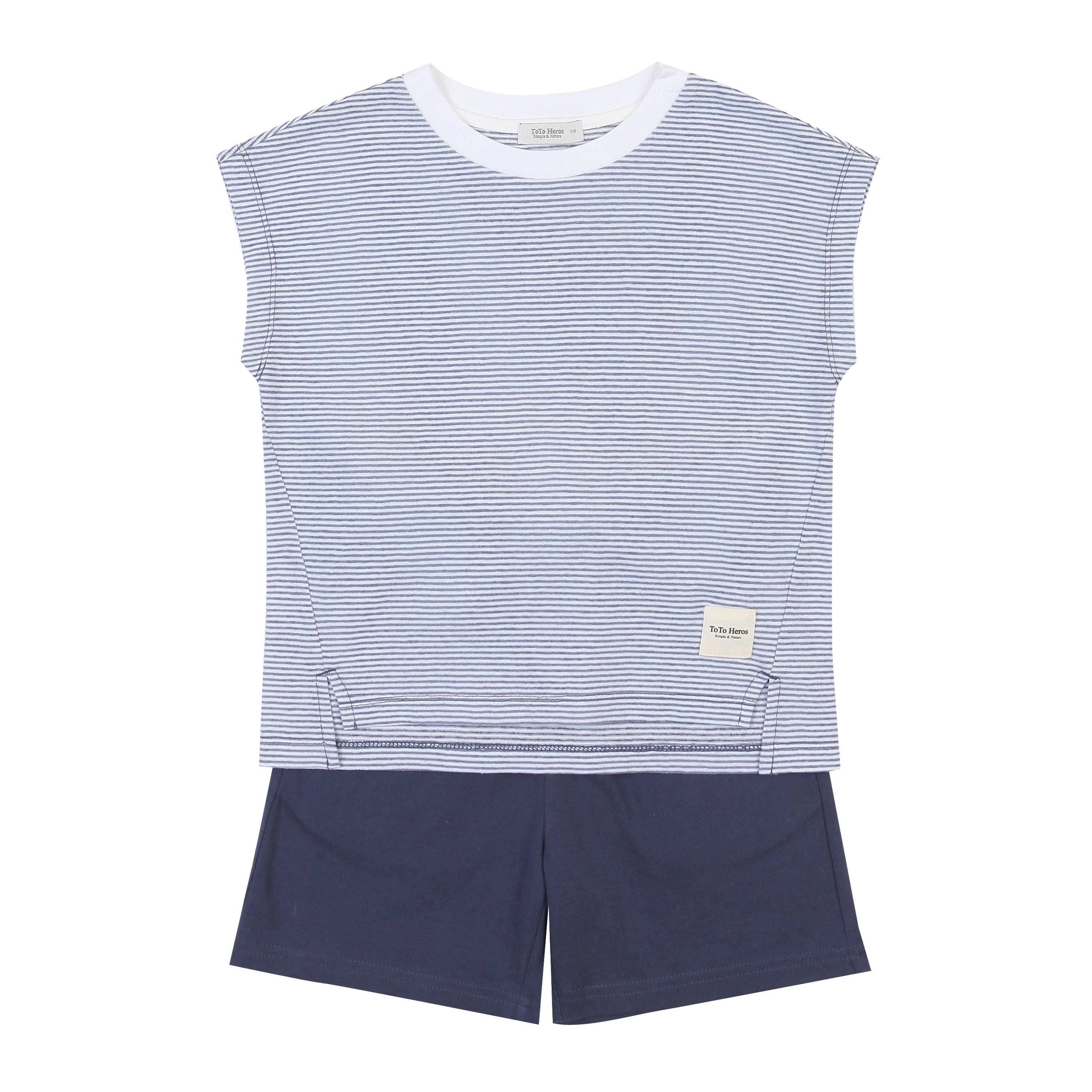ToTo Heros - Wholesale Top & Short Set - Kids - Davin Striped T-Shirt & Solid Shorts Set0