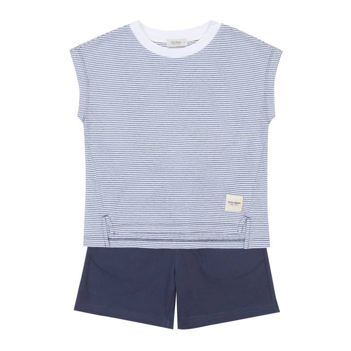 ToTo Heros - Wholesale Top & Short Set - Kids - Davin Striped T-Shirt & Solid Shorts Set