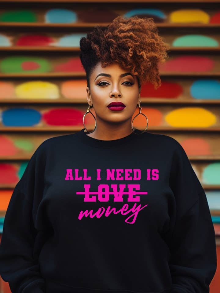 All I need pink glitter sweatshirt (black/pink) for wholesale by Golden Chic