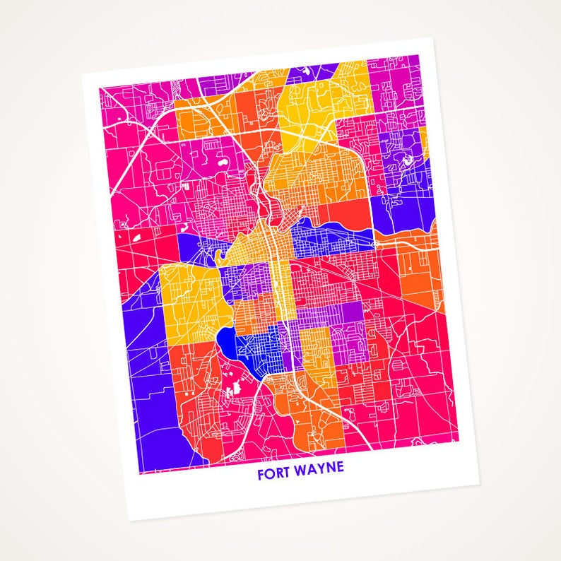 Juanita's Adventures - Wholesale Art Print - Juanitas Fort Wayne Map Print0