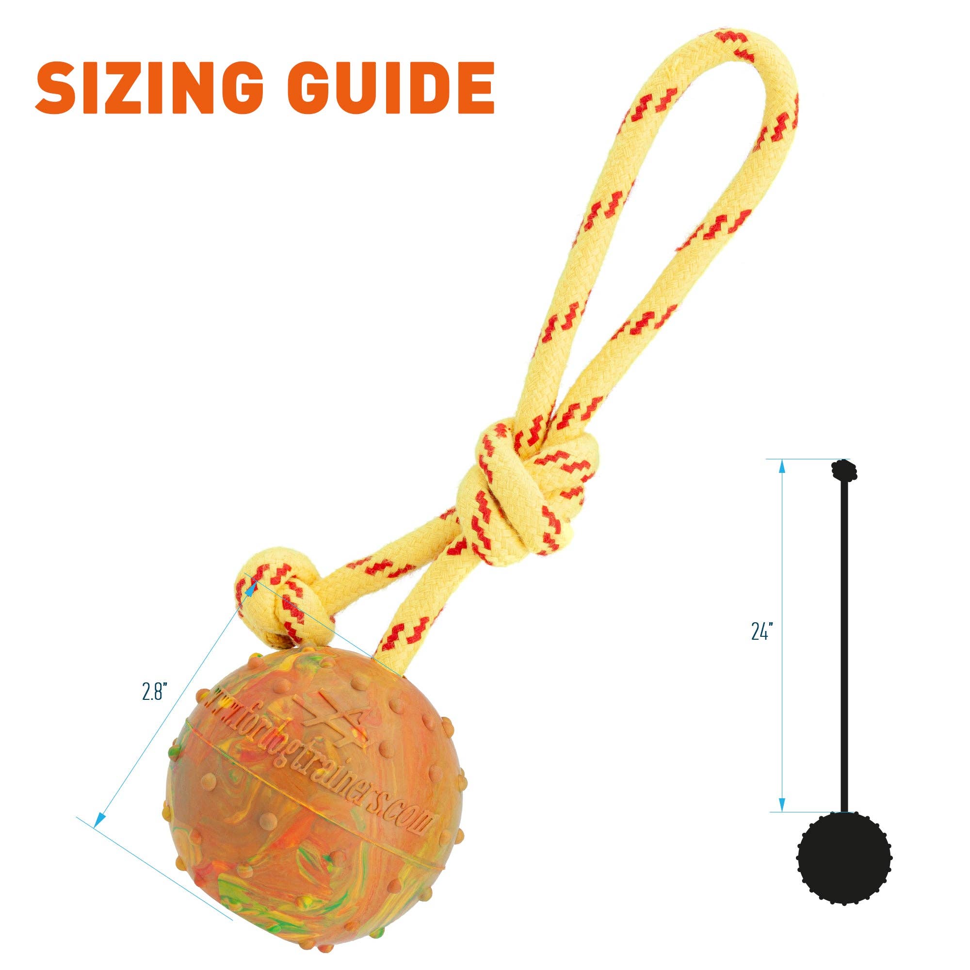 Dogline – wholesale Pet fetch ball – Dog – FDT Solid Rubber Dog Ball on Rope, Large - Diameter 2.75" (7 cm)3