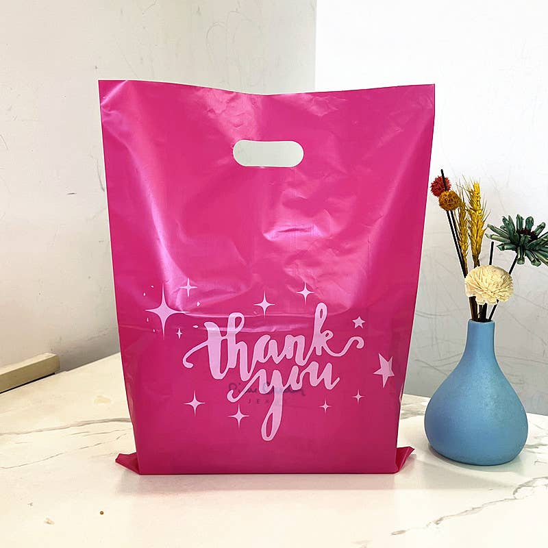 ByHome - Wholesale Gift Bag - 100pcs, Hot Pink Thank You Stars Cut-out handle PVC gift bag4