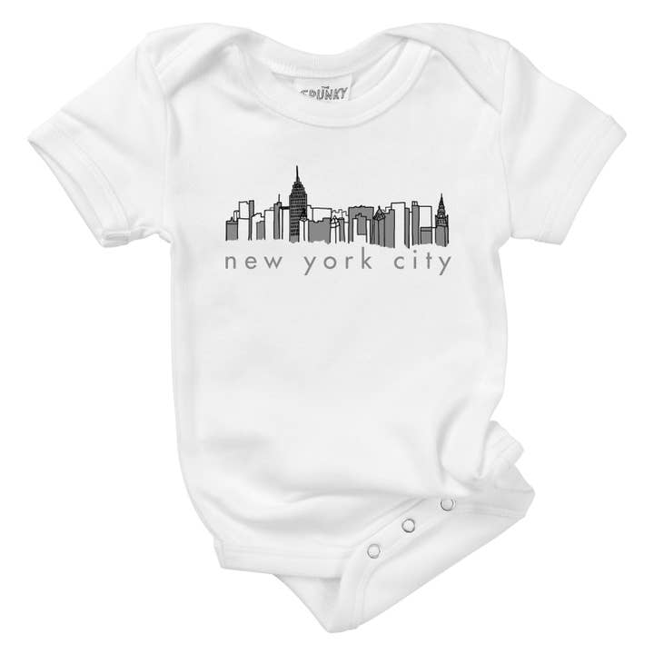 New York City Skyline Buildings NYC Organic Baby Toddler Top for wholesale by Spunky Stork