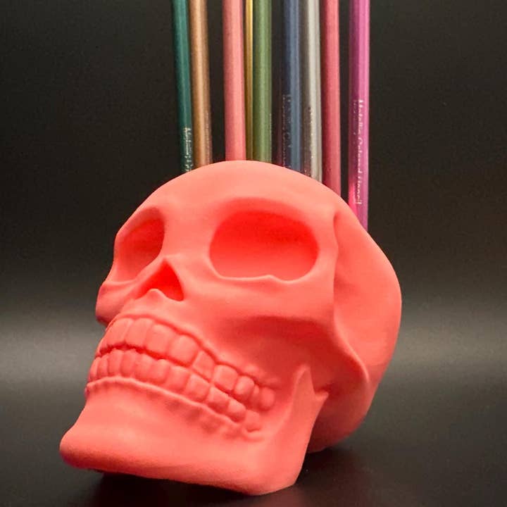 Bold & Playful Bubblegum Pink Skull Pen Holder for Unique Desk Organization for wholesale by <3 Studio