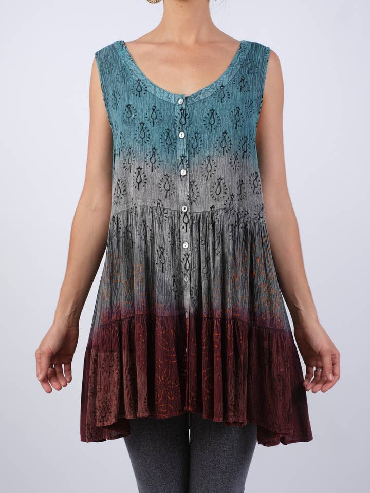 Blockprint Ombre Ausgestelltes Oberteil für den Großhandel von Sacred Threads