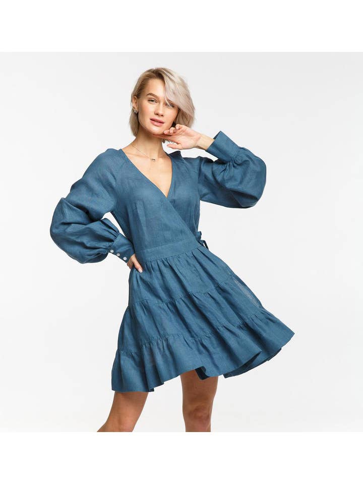 Ayurvastram - Wholesale Dress - Women's - Stella Women's Linen Cotton tiered, Frill Wrap Dress7