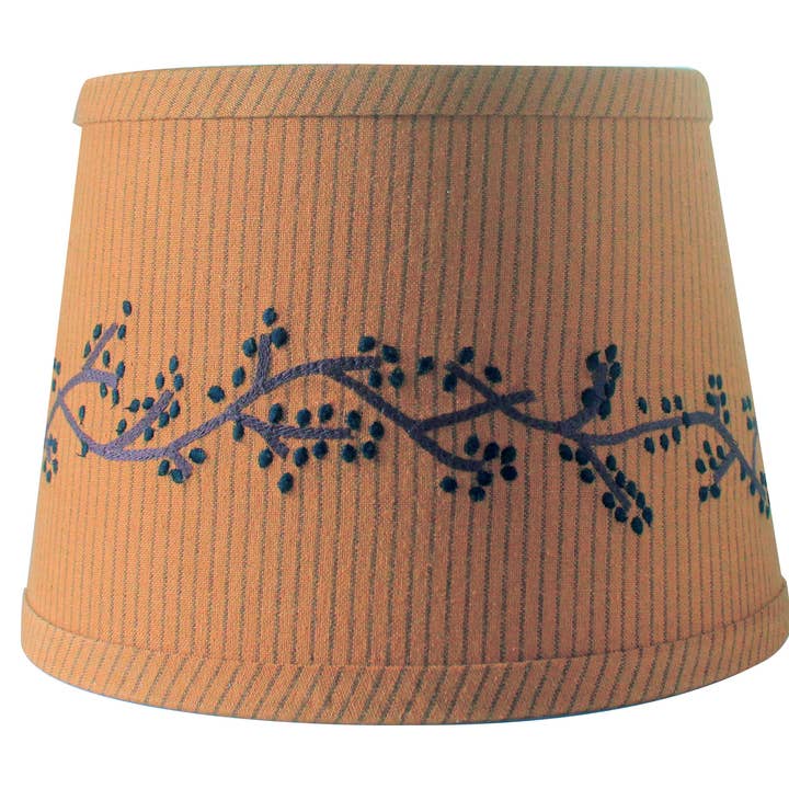 Home Collections by Raghu - Wholesale Lamp Shade - Primitive Ticking Gold Drum Shade w berry Vine