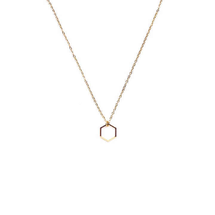 Spoon & Theory Handmade - Wholesale Pendant/Charm Necklace - Luxe Gold Necklace Tiny Hexagon | Valentine's Day Gifts