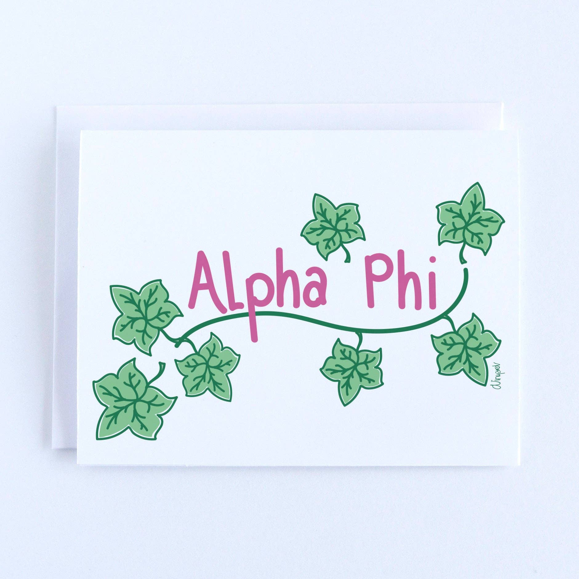Debbie Vinyard - Wholesale Stationery/Notecard Set - Alpha Phi Sorority Playful Ivy Leaves Notecard Set0