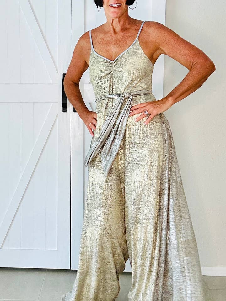 Golden Goddess Strappy Palazzo Jumpsuit for wholesale by Aerial Clothing sRQ