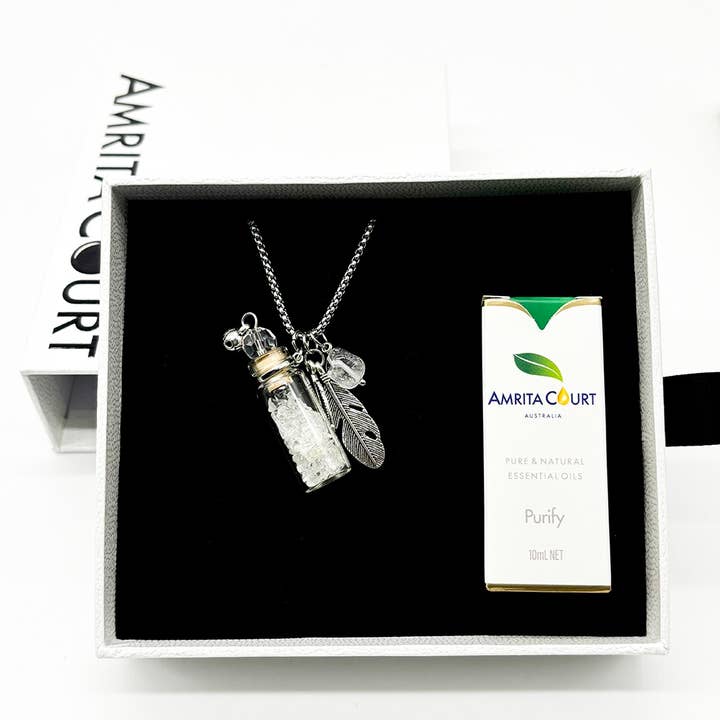 Presentförpackning - aromhalsband klar kvarts+rena eterisk olja för wholesale av Amrita Court Essential Oils and Aromatic Homeware