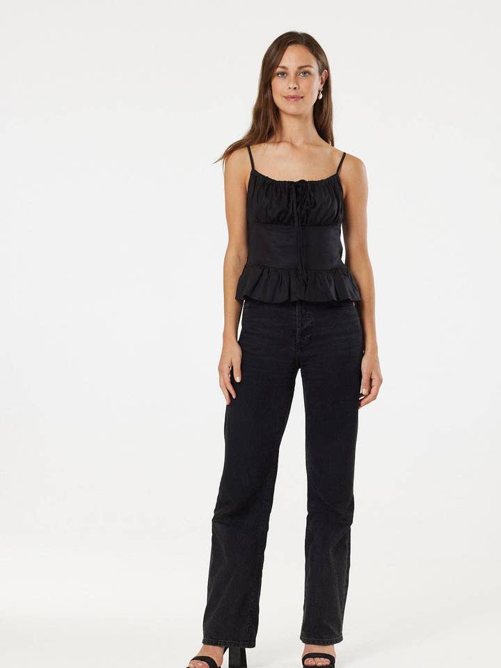 Alternative Cropped Milk Maid Top In Black With Straps for wholesale by Timeless London