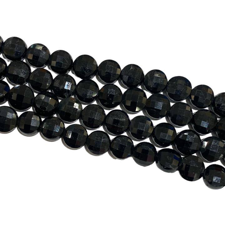 Black Tourmaline wire in flat faceted round 6x6 for wholesale by Foliesbijoux