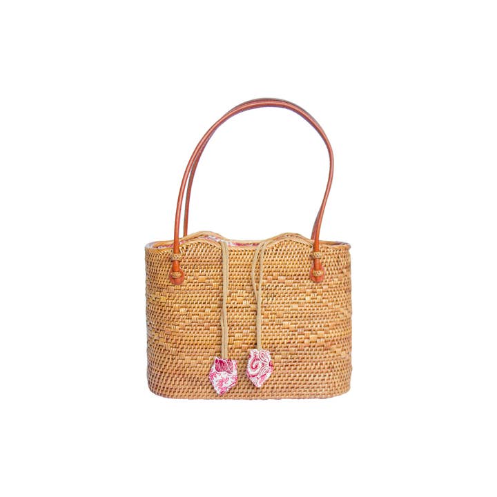 Rattan Shoulder Basket Tote Bag for wholesale by The Artisan and Company