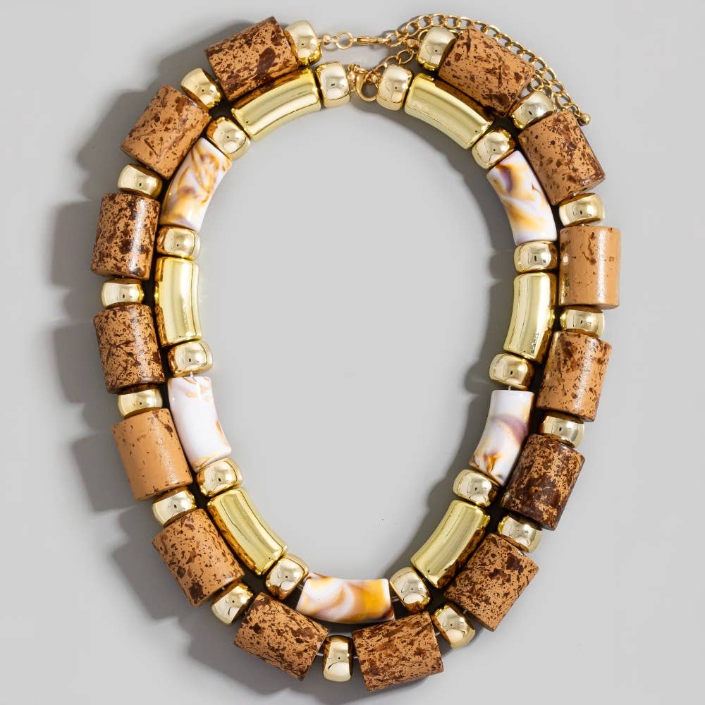 The Looks by Fame Accessories - Wholesale Pendant/Charm Necklace - Mixed Chunky Tube Beads Layered Statement Necklace1