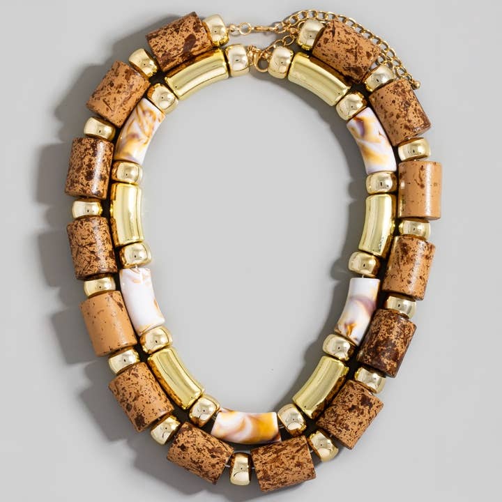 The Looks by Fame Accessories - Wholesale Pendant/Charm Necklace - Mixed Chunky Tube Beads Layered Statement Necklace1