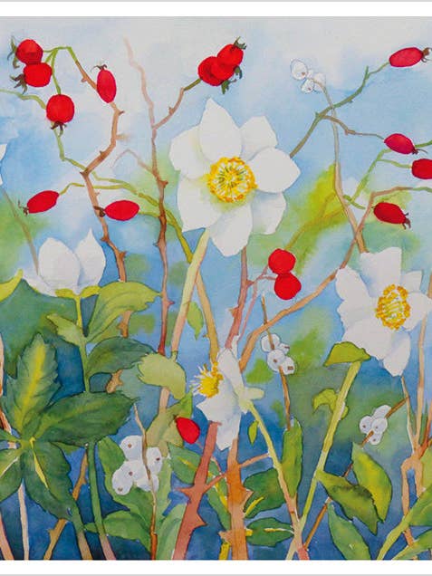 Molly Hashimoto: Hellebore, Rosehips, and Snowberries Notecard for wholesale by Pomegranate