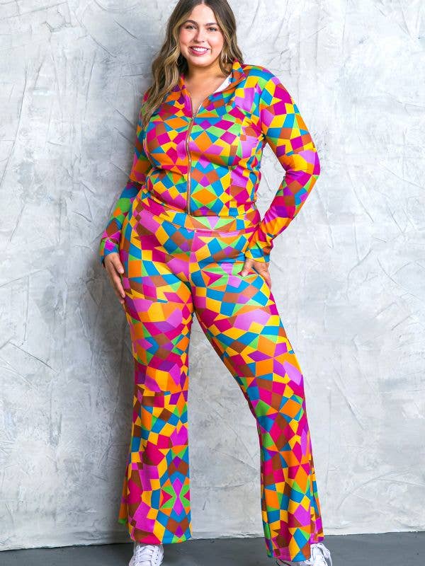 Mönstrad scuba overall med figurnära topp och utsvängda byxor - IJP10194-SET för wholesale av FLYING TOMATO