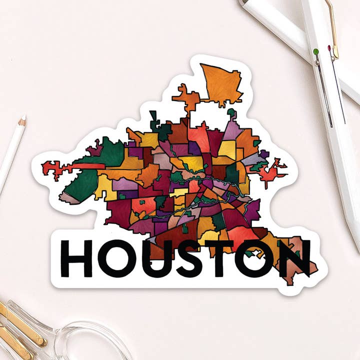 Aufkleber mit den Vierteln von Houston für den Großhandel von Terratorie Maps + Goods