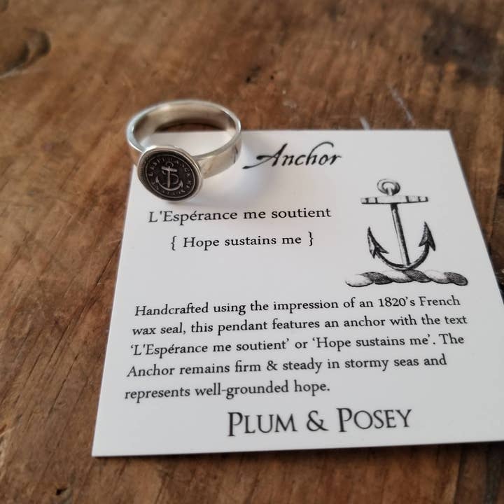 Anchor Hopes Sustains Me Wax Seal Ring for wholesale by Plum and Posey