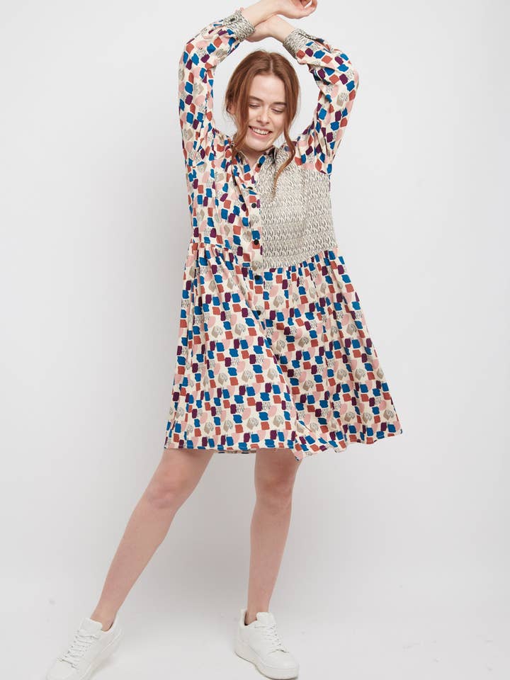 train pattern shirt dress for wholesale by MADE IN SENS
