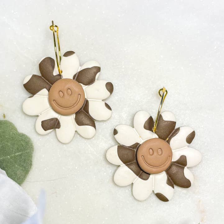 Happy Face Daisy Hoops for wholesale by Reston & Rose Clay Company