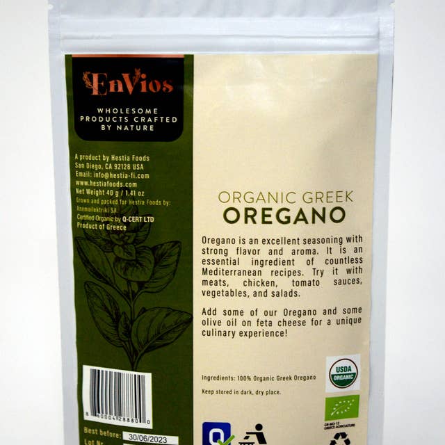Hestia Foods - Wholesale Herbs - Organic Greek Oregano. By EnVios 40 g / 1.41 oz.1