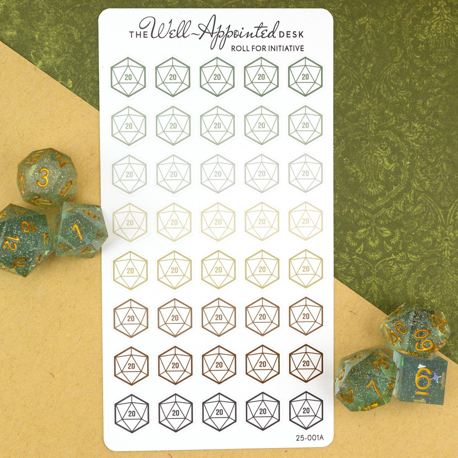 The Well-Appointed Desk - Wholesale Sticker - Roll For Initiative D20 Dice Sticker Sheet (25-001)1