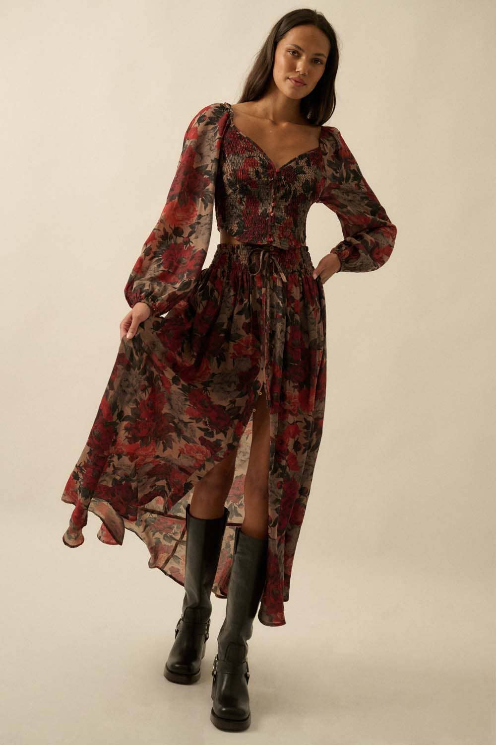 Promesa USA - Wholesale Blouse - Women's - Floral-Print Smocked Sweetheart Corset Peasant Top15