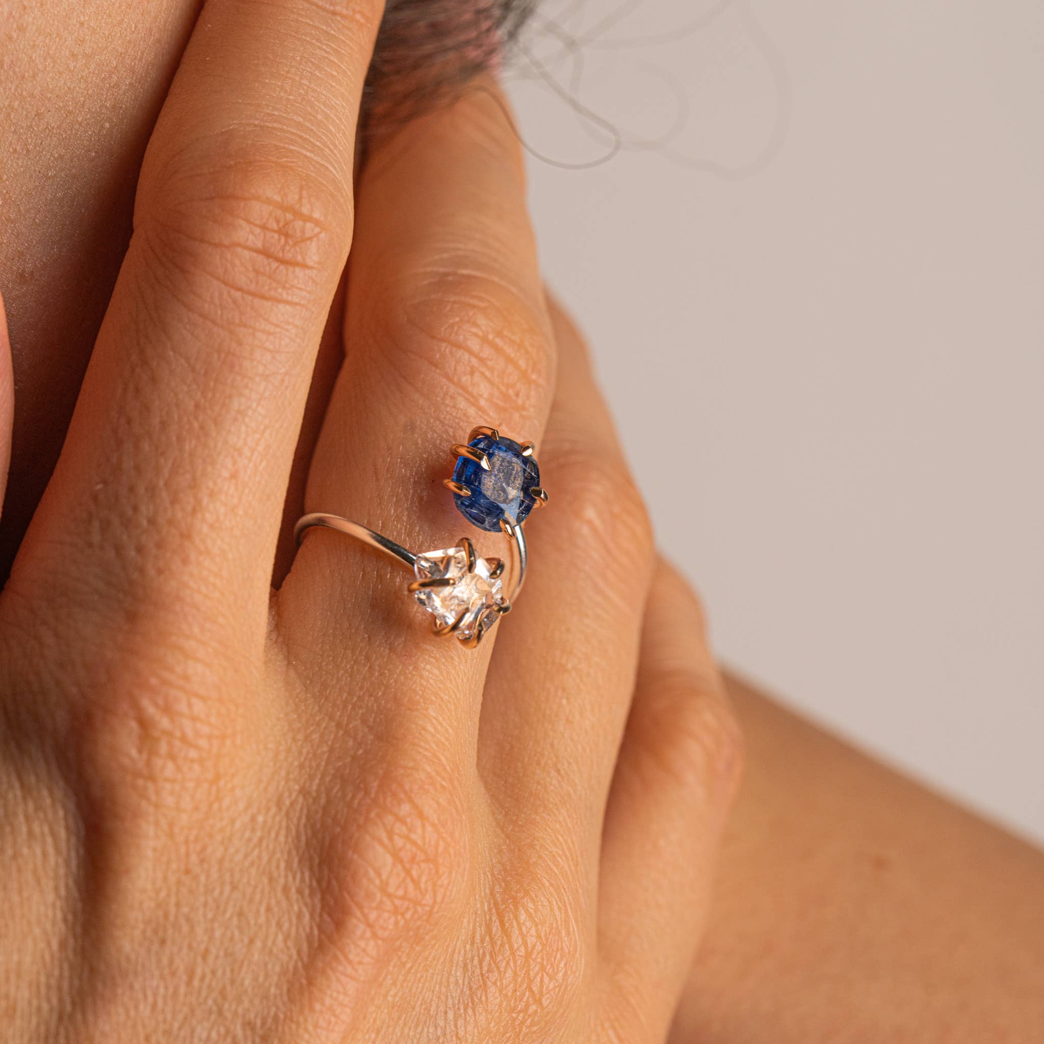 Made Designs - Wholesale Multi-Stone Ring - 14K Gold Filled  Herkimer Diamond and Kyanite Infinity Ring3