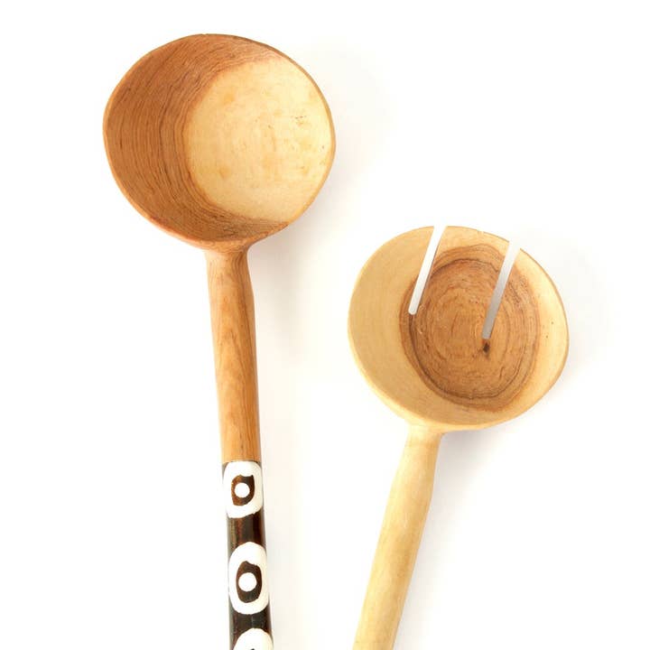Swahili | AFRICAN MODERN - Wholesale Serving Utensil - Kenyan Olive Wood Petite Traditional Salad Servers0
