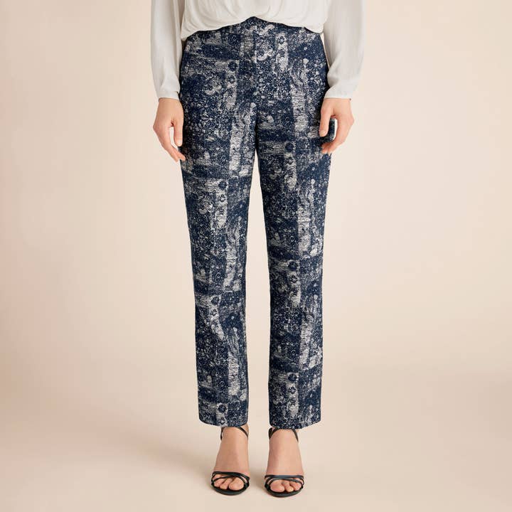 Pantalon droit Smith - Jacquard abstrait en coton :: Marine pour la vente par M.M.LaFleur