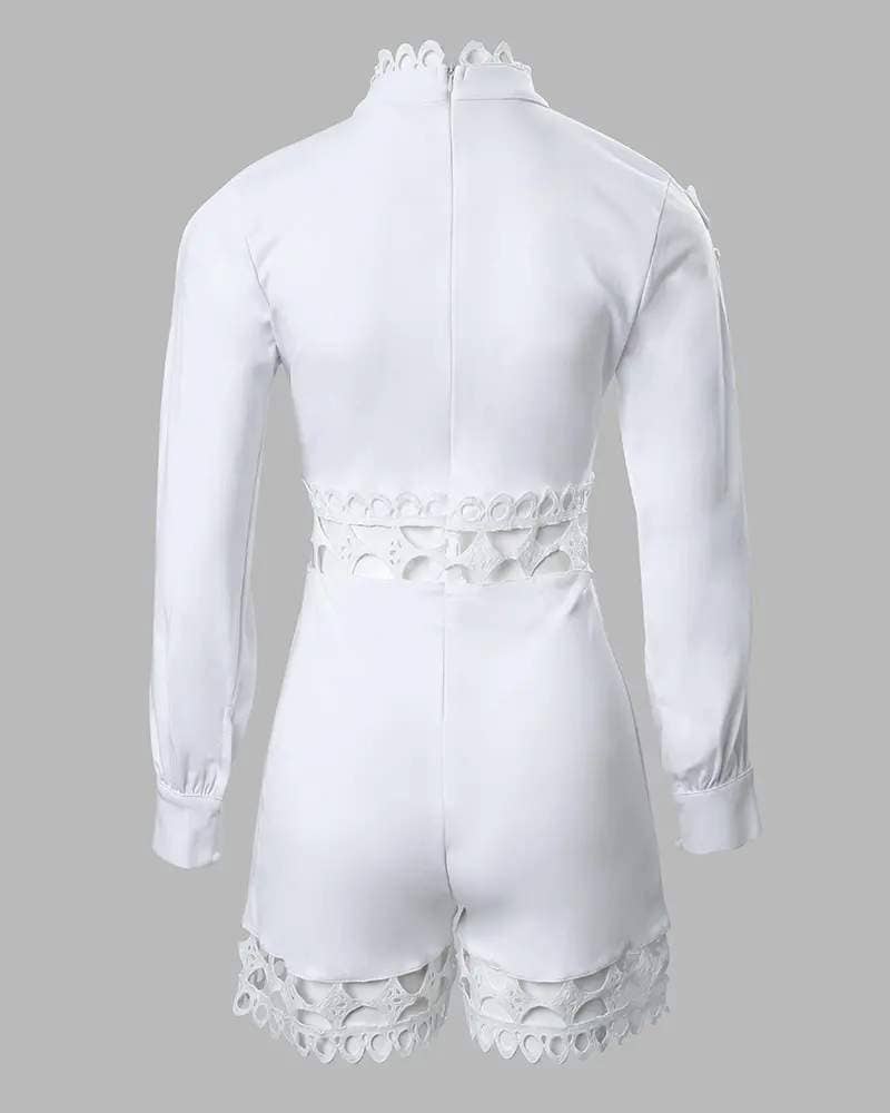 Queen Fashion – wholesale Jumpsuit - Dam – utskuren guipure spetsficka med lyktärmad tröja6