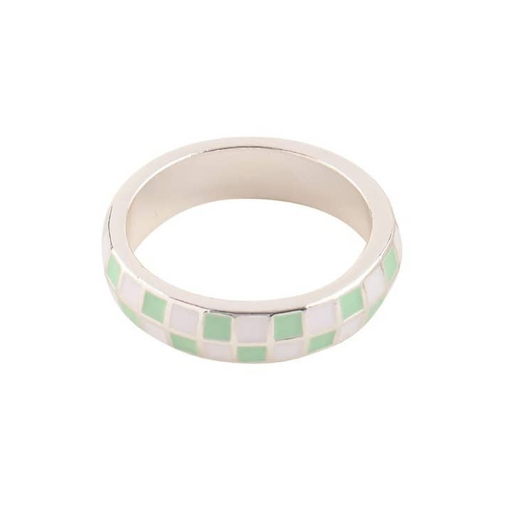 World End Imports Jewelry & Gifts - Wholesale Band/Stacked Ring - RG Enamel Checkerboard-245