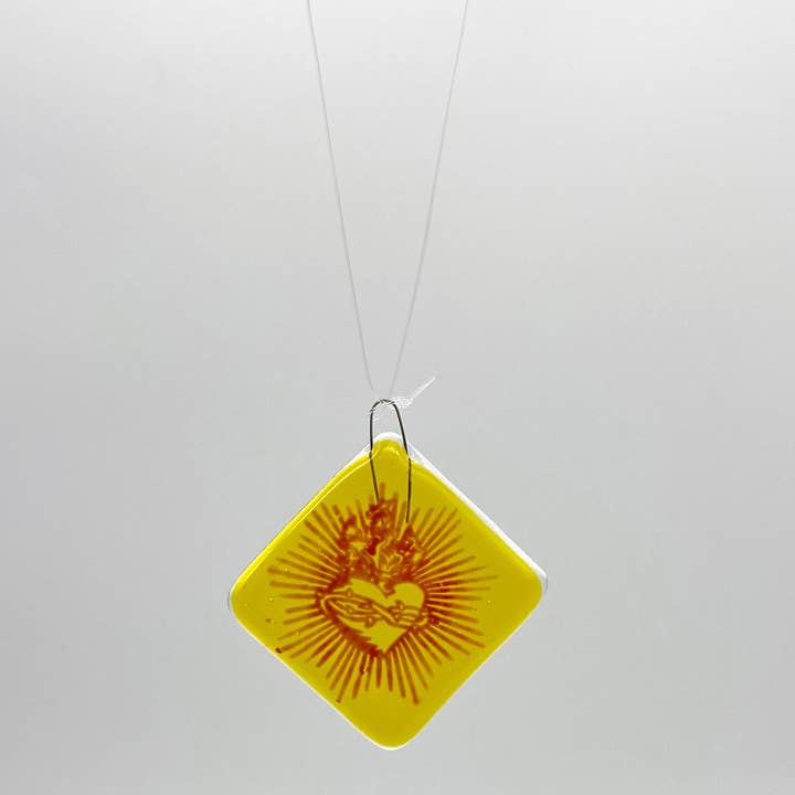 Sacred Heart Sun Catcher for wholesale by Kiku Handmade | Contemporary Fused Glass Home Goods