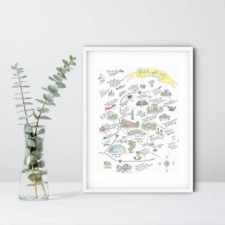 Raleigh, Nc Map Matted Print for wholesale by The Write Occasion Calligraphy
