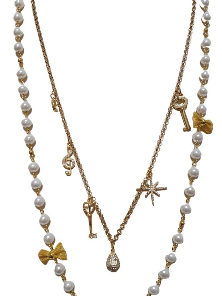 Collana due fili perla con catena oro for wholesale by L'OFFICIEL SRL