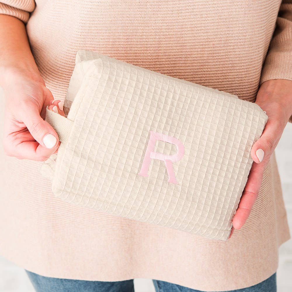 Weddingstar Inc. – Engroshandel Kosmetiktaske – Kvinders Stor Bomuld Vaffel Makeup Taske - Ivory1