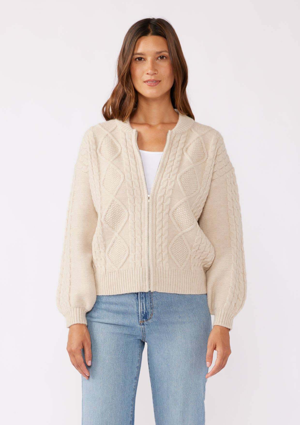 Lovestitch - Wholesale Cardigan - Women's - Long Sleeve Cable Zip-Up Coatigan6
