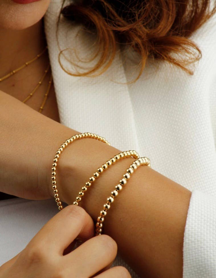 HoopLa - Wholesale Beaded Bracelet - Beads-Stacking Stretch Bracelets Steel Gold 14K  Waterproof20