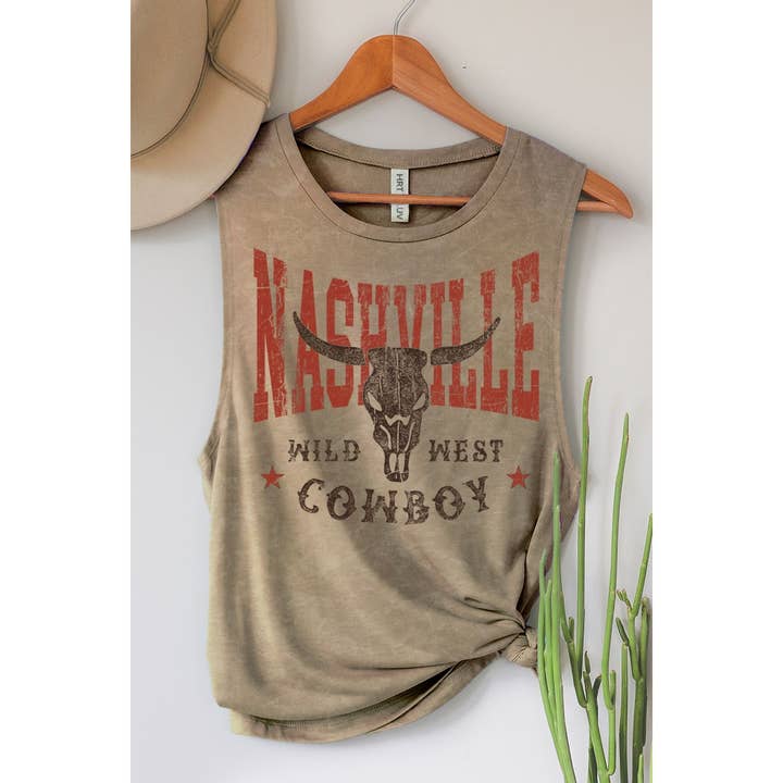 HRTandLUV - Wholesale Tank Top - Women's - NASHVILLE WILD WEST COWBOY GRAPHIC TANK TOP