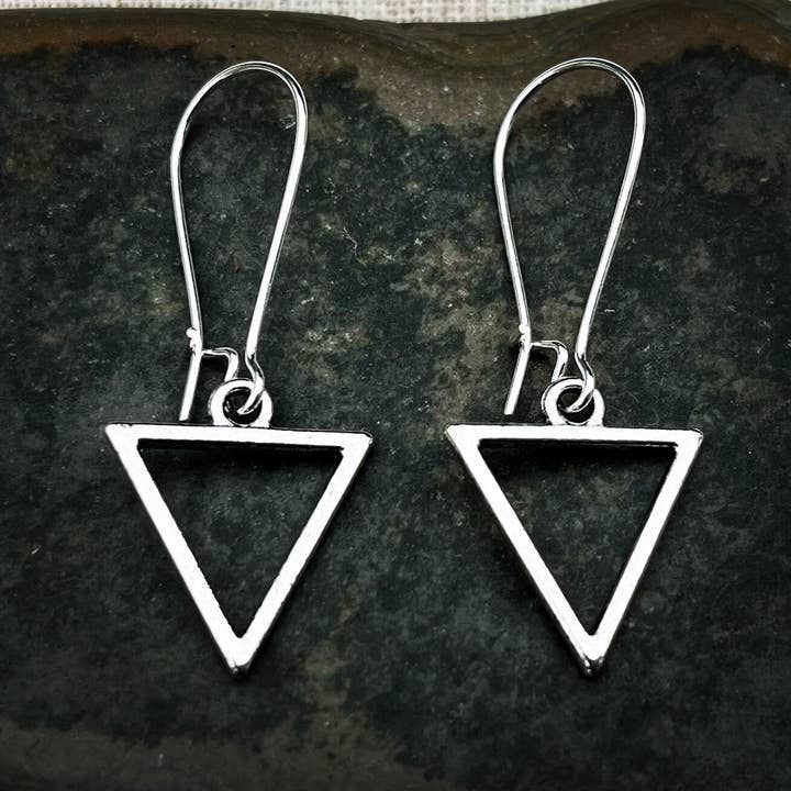 Silver Triangle Geometric Dangle Drop Earrings for wholesale by Tiger Flower Jewelry