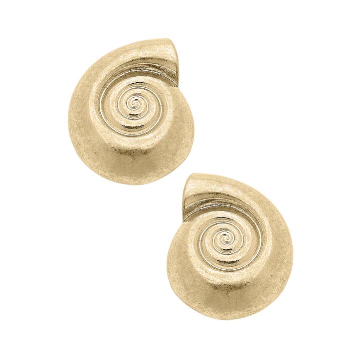 Canvas Style - Wholesale Stud/Post Earrings - Cordelia Shell Stud Earrings in Shiny Gold