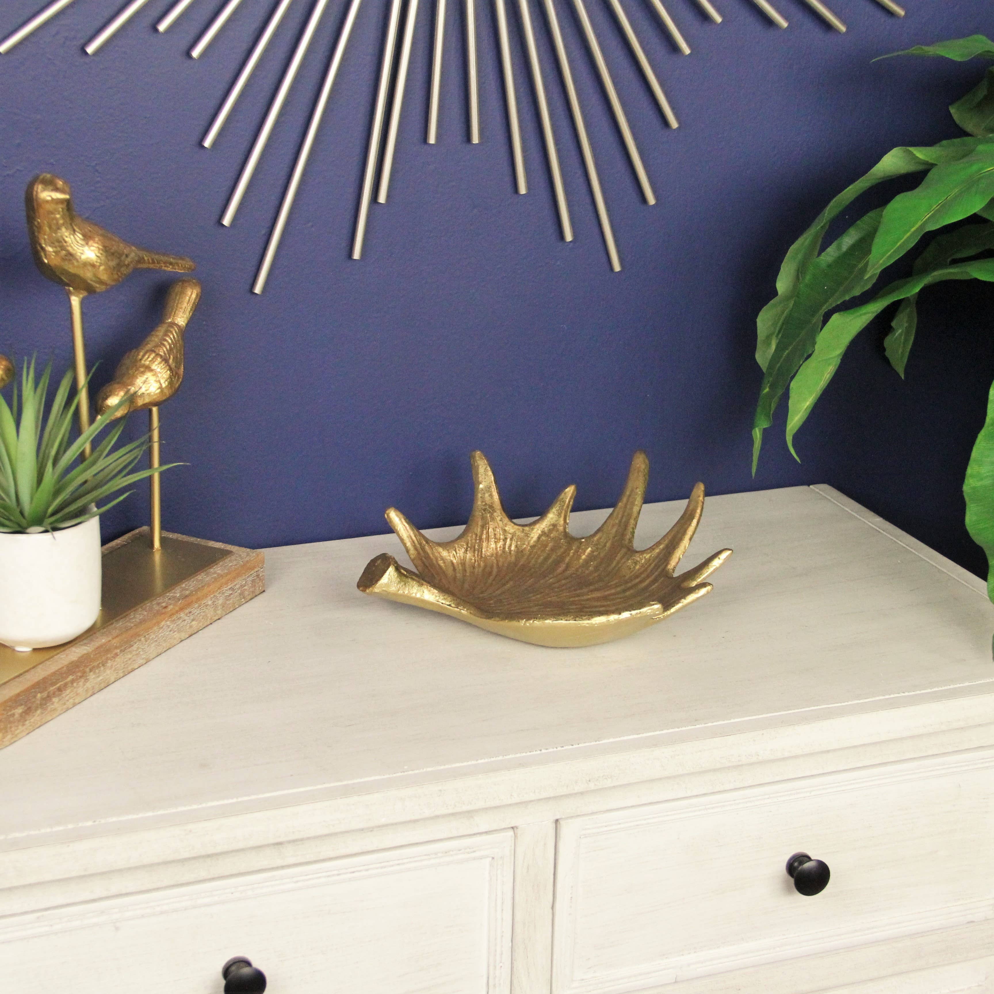 Cheungs Home Decor - Venta al por mayor Bandejas/platos/boles decorativos - Plato decorativo Widal de hierro fundido dorado con cuernos6