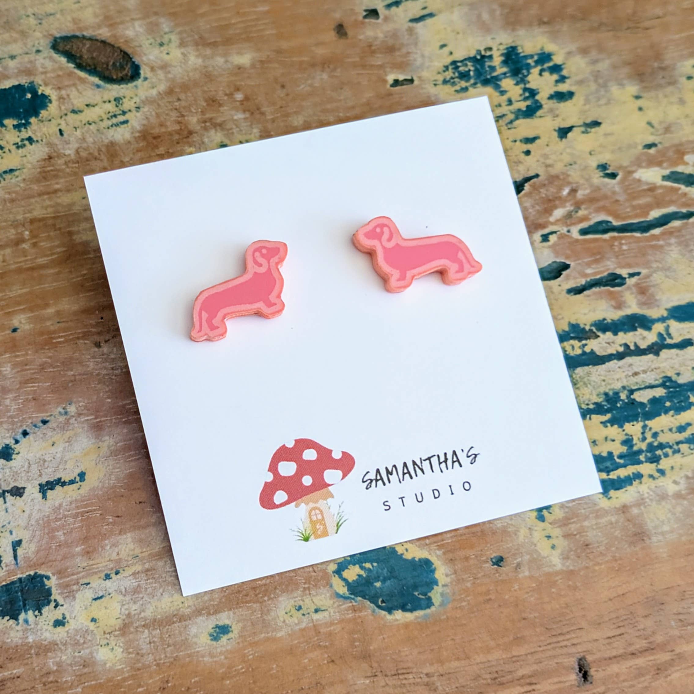 Samantha's Studio - Wholesale Stud/post earrings - Sausage Dog Stud Earrings Pink Acrylic - Dachshund earrings1