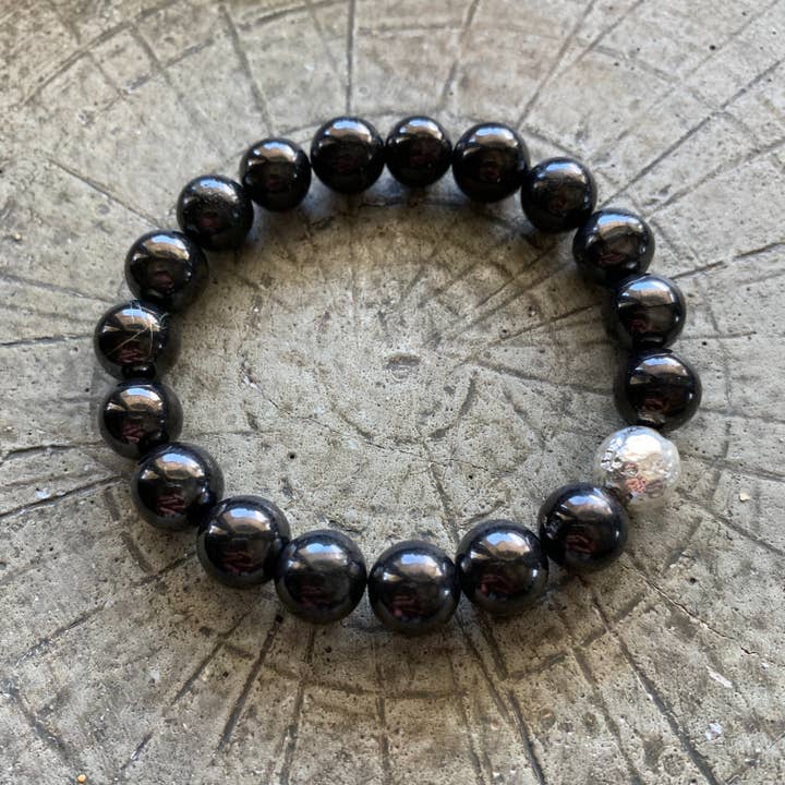 Pulsera de shungite con abalorio de gurú de plata de ley para venta al por mayor de Pink Moon by Tabitha
