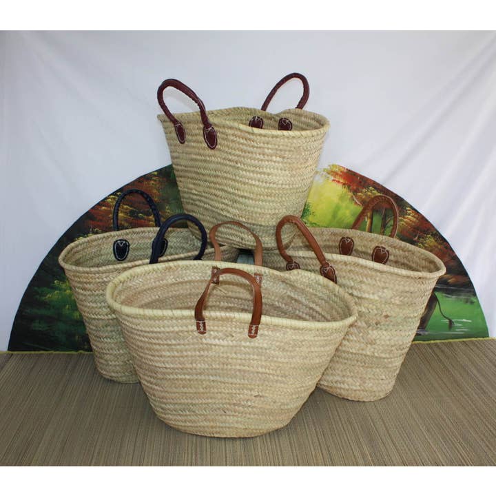 LARGE Shopping Basket - Natural Palm Straw - Market tote bag - Moroccan beach bassinet for wholesale by Boutique Huléti