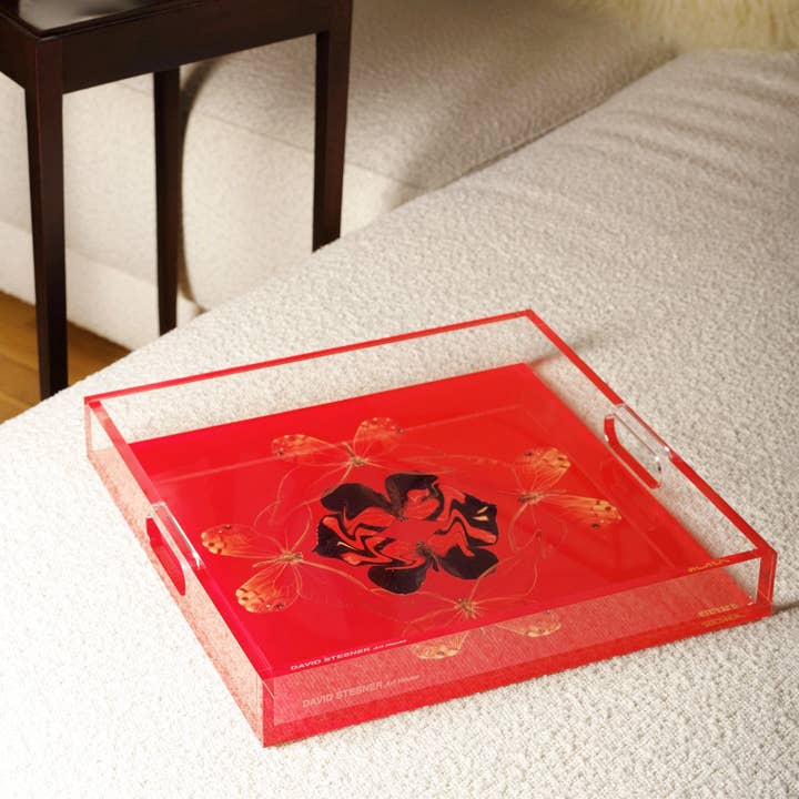 David Stesner ArtHouse - Wholesale Decorative tray - Red Butterfly Acrylic Tray – Enchained Laughter4