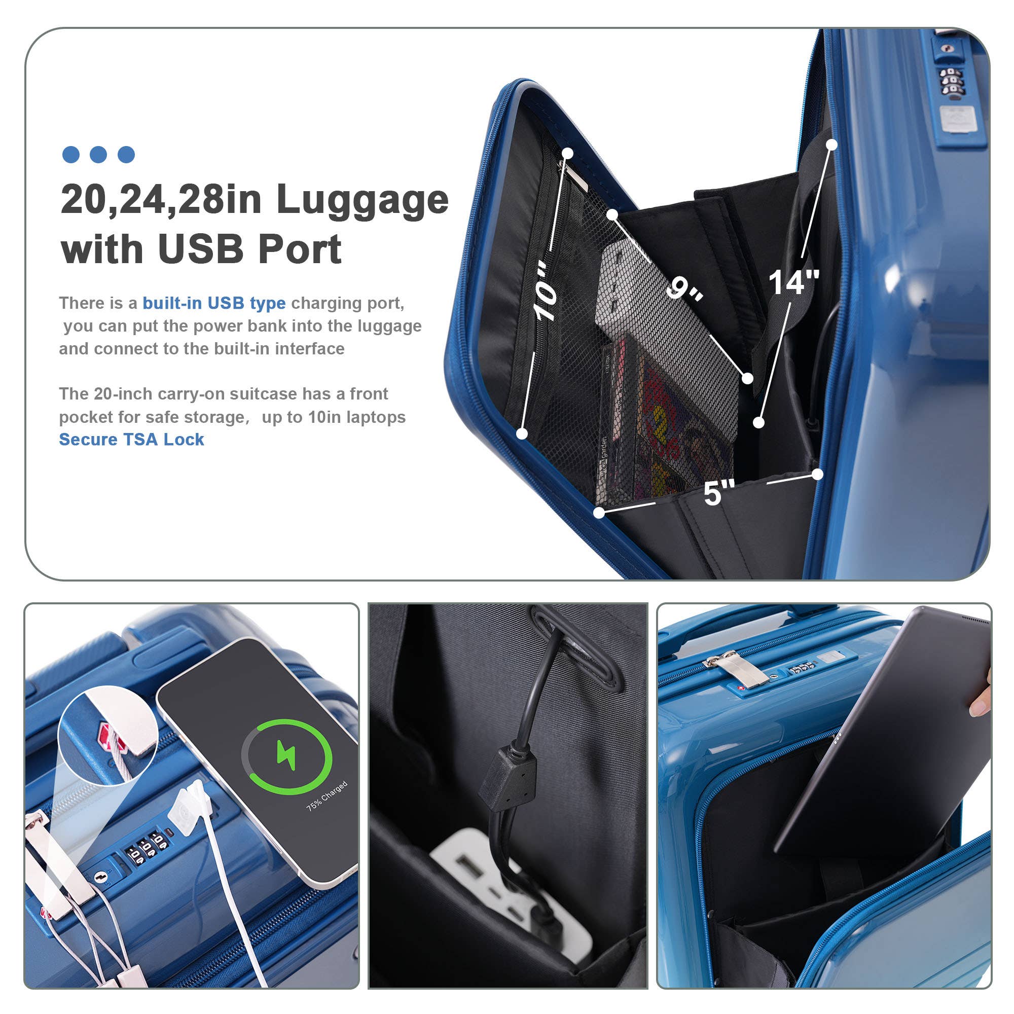 VTNG50 - Wholesale Luggage - Luggage Set of 3, 20, 24, 28inch with USB Port31