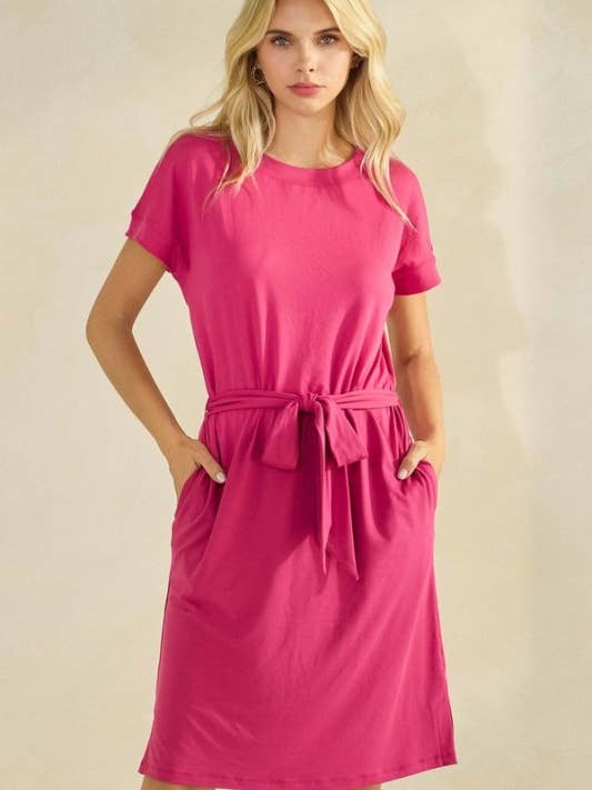 Women's Peach Skin Short Dress with Belt for wholesale by Yelete